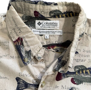 Mens Size‎ L COLUMBIA Shirt Fish Theme Button Down Short Sleeve 100% Cotton